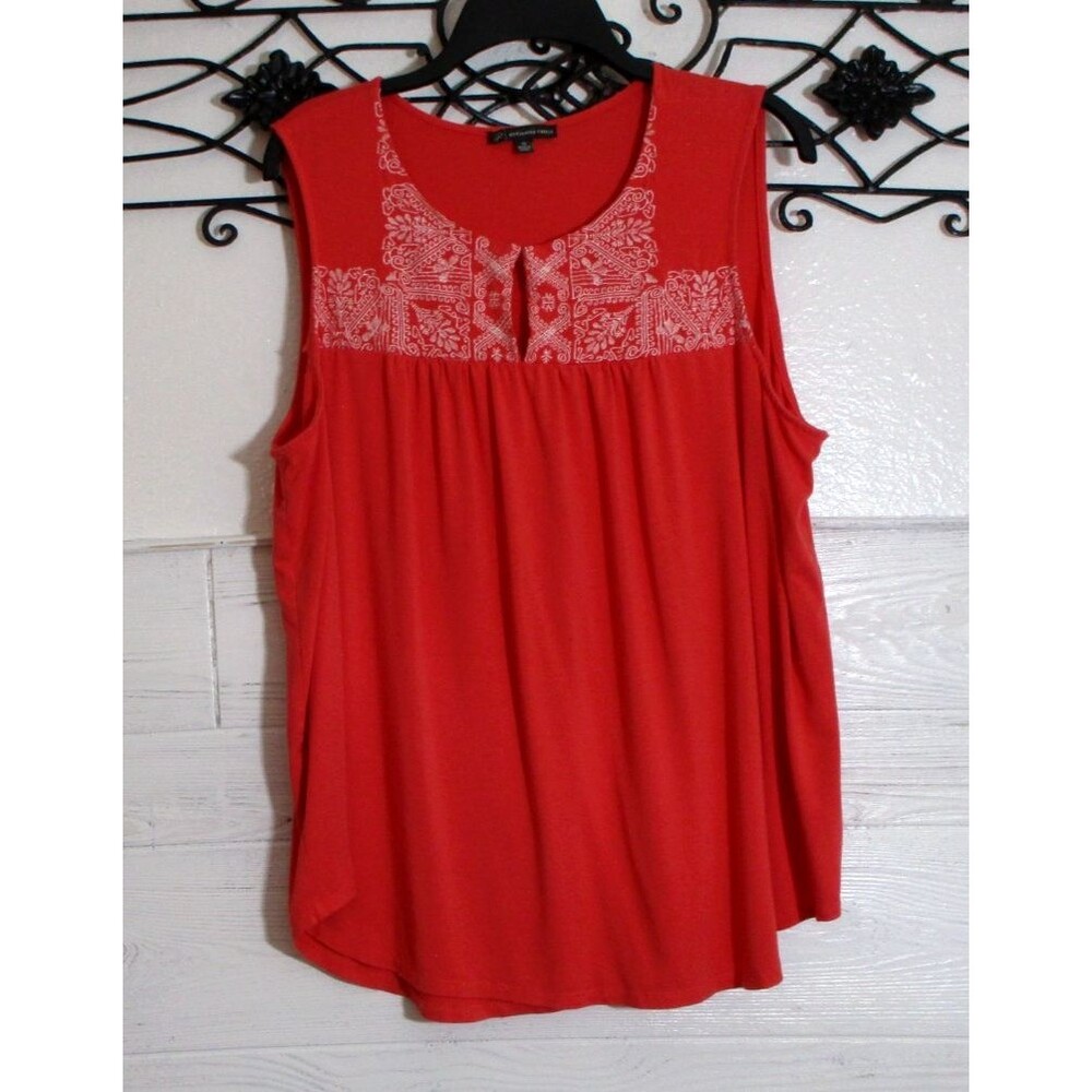 Adrianna Papell Women's Top Size 1X Sleeveless Orange Floral Round Neck